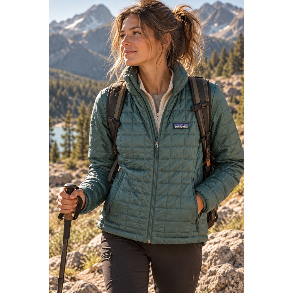 Patagonia Nano Puff Jacket Womens Medium Teal Green Full Zip Quilted Puffer